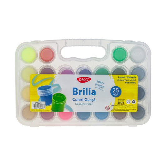 Culori Guasa DACO, 25 Culori/Set, 20 ml/Tub, Model Brilia, Culori Guase, Vopsea Guasa, Vopsele Guase, Guasa Set, Culori pentru Pictat Lavabile, Culori Pictura, Culori pentru Desen