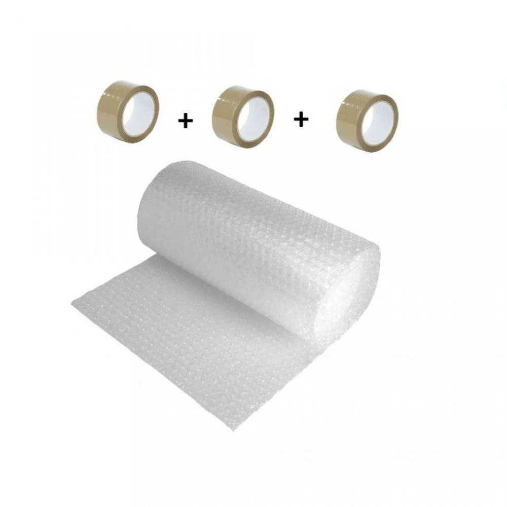 Pachet Folie cu Bule, Dimensiune 60cm x 100m, 90g/m² + 3 Role Scotch in 3 Straturi