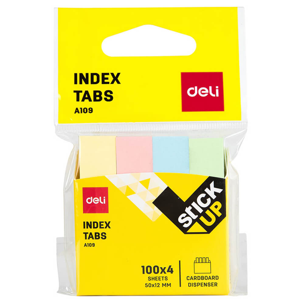 Index Adeziv Hartie, Deli Stick Up, 12x50 mm, Culori Pastel, 400 File, Index Hartie cu Adeziv, Evidentiatoare pentru Carti si Caiete, Sticky Indexuri, Evidentiatoare Adezive de Pagina, Indecsi Autoadezivi
