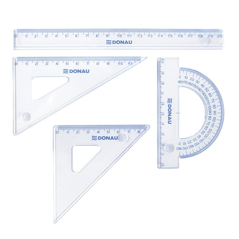 Set Geometrie Mic, Contine: Rigla 20cm, Raportor, Echer 10.5cm Si Echer 15cm, Donau -transparent