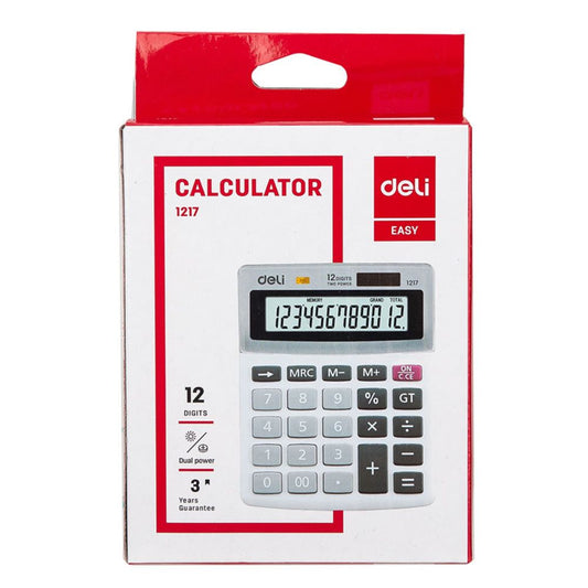 Calculator de Birou Deli 1217, 12 Digits, Gri, Alimentare Dubla, Functie Memorare, Calculator de Buzunar, Calculatoare de Birou, Calculator de Birou cu 12 Digiti, Calculator de Birou cu 12 Digits, Calculator de Birou Deli 1217