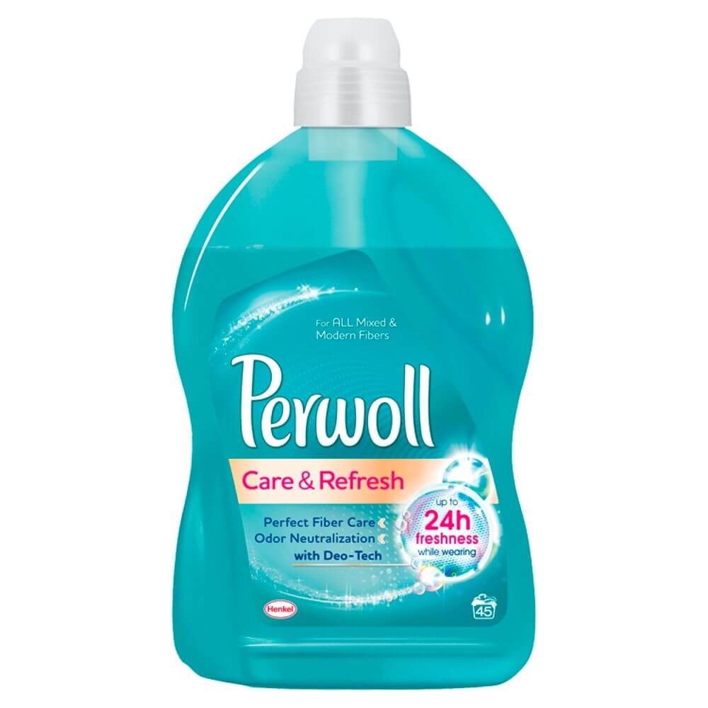 Detergent Lichid de Rufe PERWOLL Care & Refresh, 900 ml pentru 15 Spalari, Detergent Reparator pentru Toate Tesaturile, Detergent Lichid pentru Haine, Solutii Spalat Haine, Detergenti Ingrijire Tesaturi, Detergent Rufe Lichid, Detergent Rufe Automat