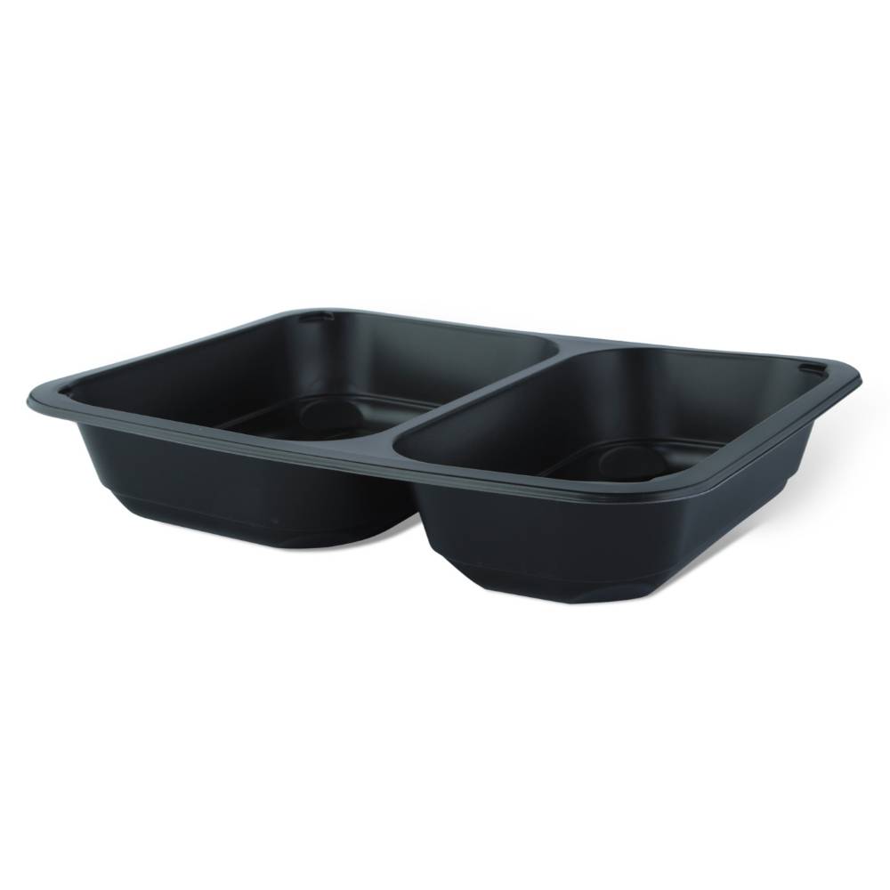 Set 300 Caserole Termosudabile din PP pentru Catering, Culoare Negre, Dimensiune 227x178x50 mm, 2 Compartimente