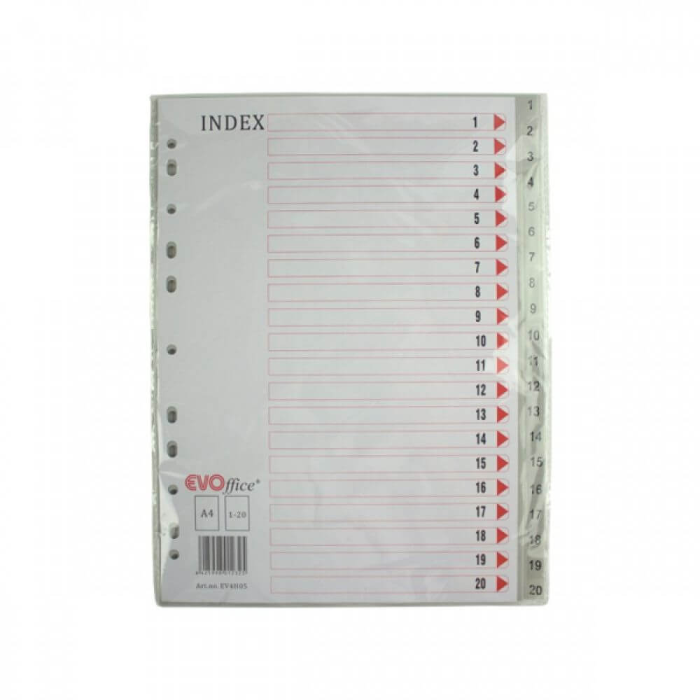 Index din Plastic EVOffice, Numerotat de la 1 la 20, Format A4