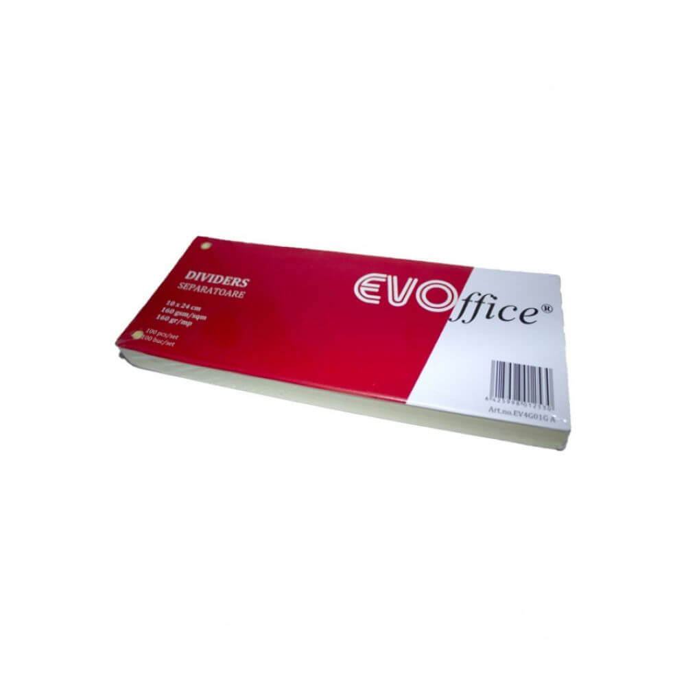 Separatoare din Carton EVOffice, Dimesiune 10x24 cm, 100 File/Set, Culoare Galben