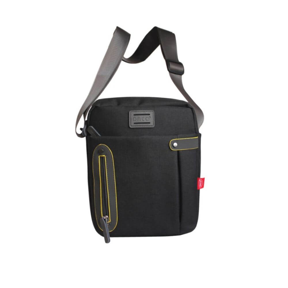 Geanta pentru Umar DACO, 32x28x9 cm, cu 2 Fermoare, Material Poliester, Negru/Gri, Geanta Casual Sport, Geanta de Umar pentru Adolescenti, Geanta Casual, Genti Dama, Genti Casual cu Fermoare pentru Carti si Caiete, Geanta de Scoala, Genti Scoala