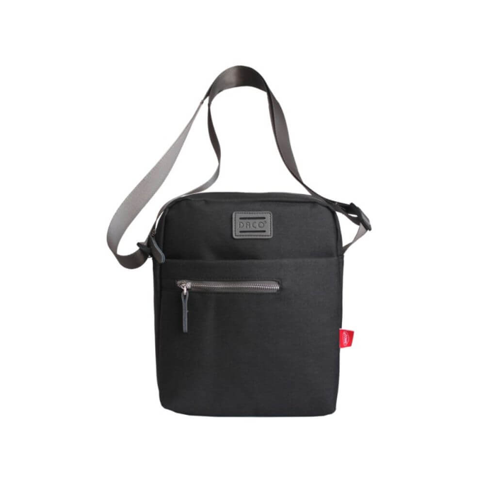 Geanta pentru Umar DACO, 32x28x9 cm, cu 2 Fermoare, Buzunar Frontal, Material Poliester, Negru/Gri, Geanta Casual Sport, Geanta de Umar pentru Adolescenti, Geanta Casual, Genti Casual cu Fermoare pentru Carti si Caiete, Geanta de Scoala, Genti Scoala
