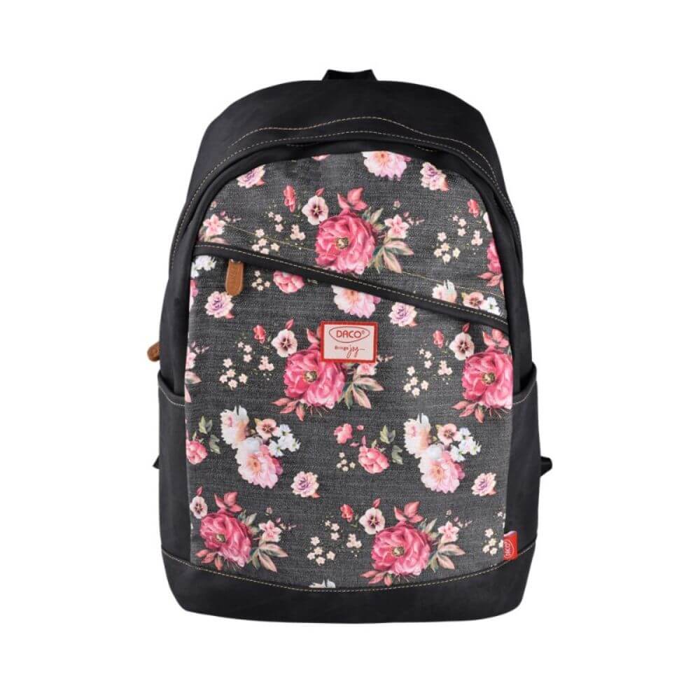 Ghiozdan DACO, 44x31x17 cm, Bretele Reglabile, Material Poliester, Model Floral, Negru, Ghiozdane pentru Fete, Ghiozdane pentru Scoala, Ghiozdan de Scoala, Ghiozdan pentru Copii, Ghiozdan Scolar, Ghiozdane Scolare, Ghiozdanele