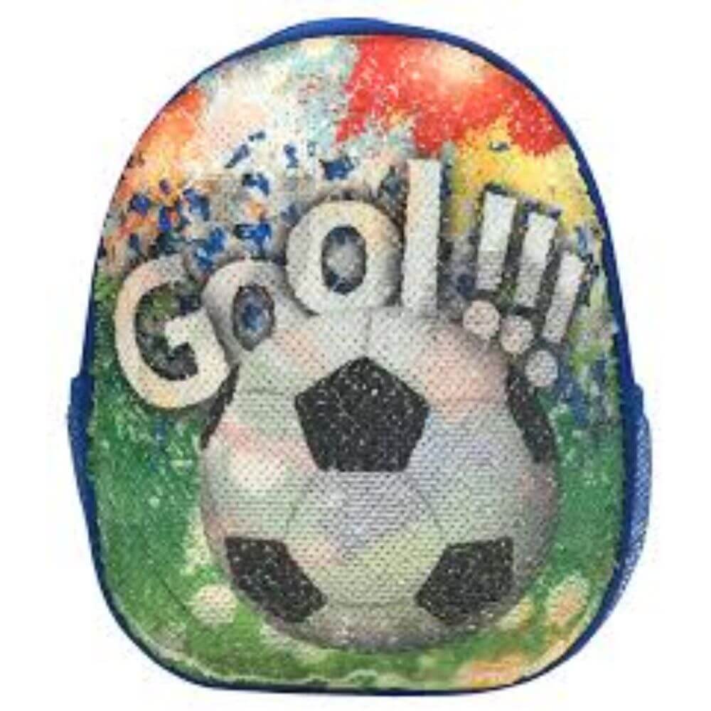 Ghiozdan DACO cu Paiete, Model Fotbal, 31x25x9 cm, Bretele cu Burete Reglabile si Doua Buzunare Laterale cu Plasa, Material Poliester, Multicolor, Ghiozdane Gradinita, Ghiozdane Scoala, Ghiozdan Scolar, Rechizite Scolare