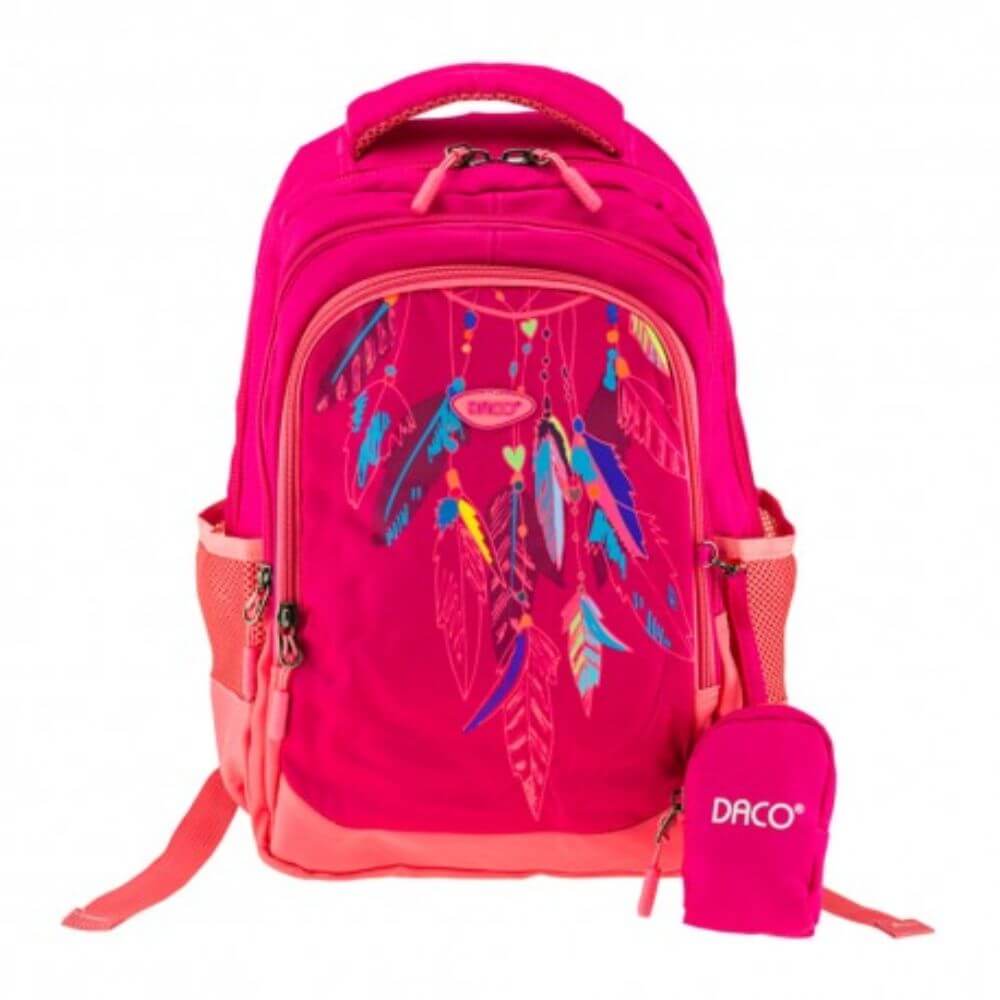 Ghiozdan DACO pentru Scolari, Model Pene, 38x30x17 cm, Poliester, Roz, cu Buzunar Detasabil, Ghiozdan Scolar, Ghiozdan Scolari, Ghiozdane Scoala, Ghiozdan Adolescenti, Ghiozdane Adolescenti, Rucsac Scoala, Ghiozdan Mare