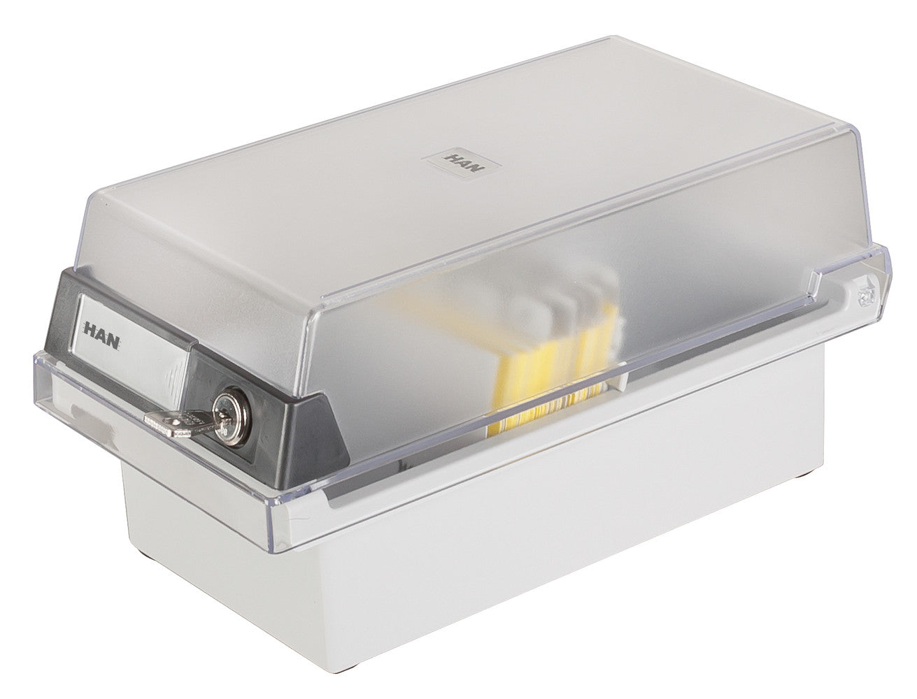 Fisier Liniar Cu Capac Si Cheita, A7, Pt. 800 Fise Cartonate, 1 Separator Cu Index, Han - Gri/transp