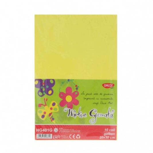 Hartie Gumata DACO, 20x30 cm, 10 Coli/Top, Galbena, Hartie Gumata, Hartie Gumata pentru Scoala, Hartie Gumata Galbena, Coala Gumata, Coala Gumata Galbena, Hartie Decorativa, Rechizite Scolare