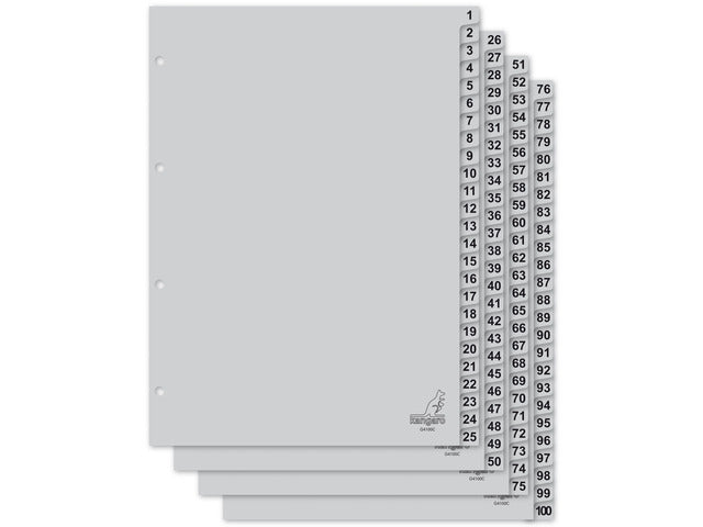 Index Plastic Numeric 1-100, Kangaro