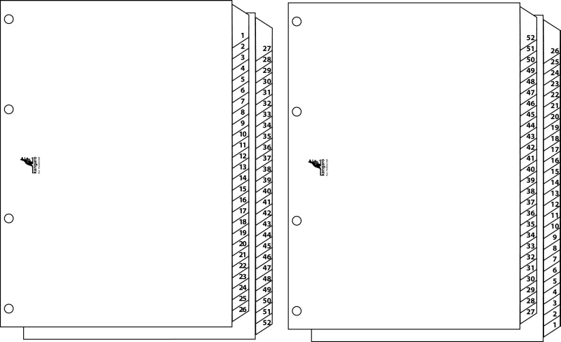 Index Reversibil Numeric 1-52/52-1, A4, Carton Alb 190g/mp, Kangaro Easy Move