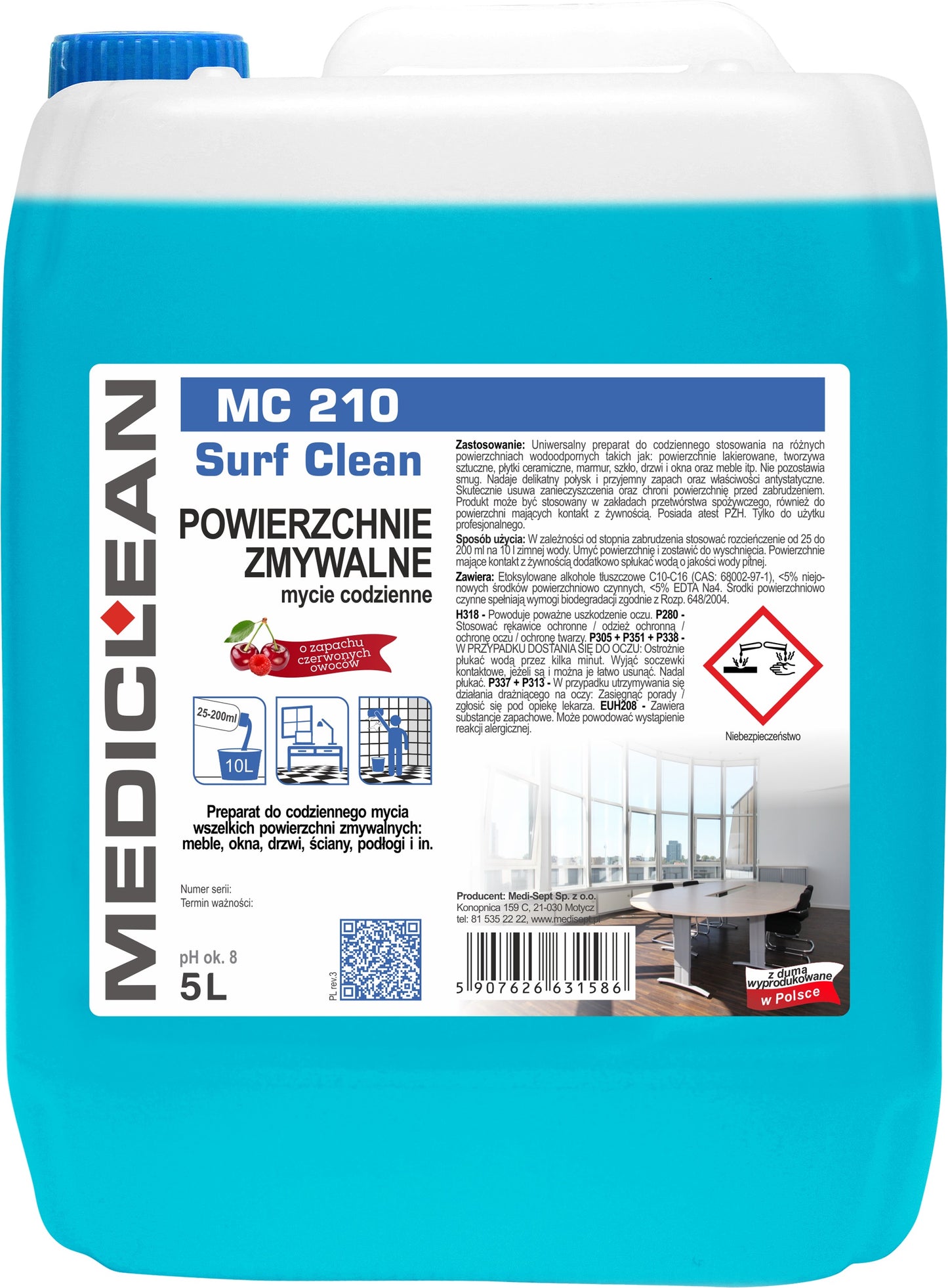 Detergent Pentru Curatarea Suprafetelor Lavabile Mediclean Mc210, 5l - Fructe Rosii