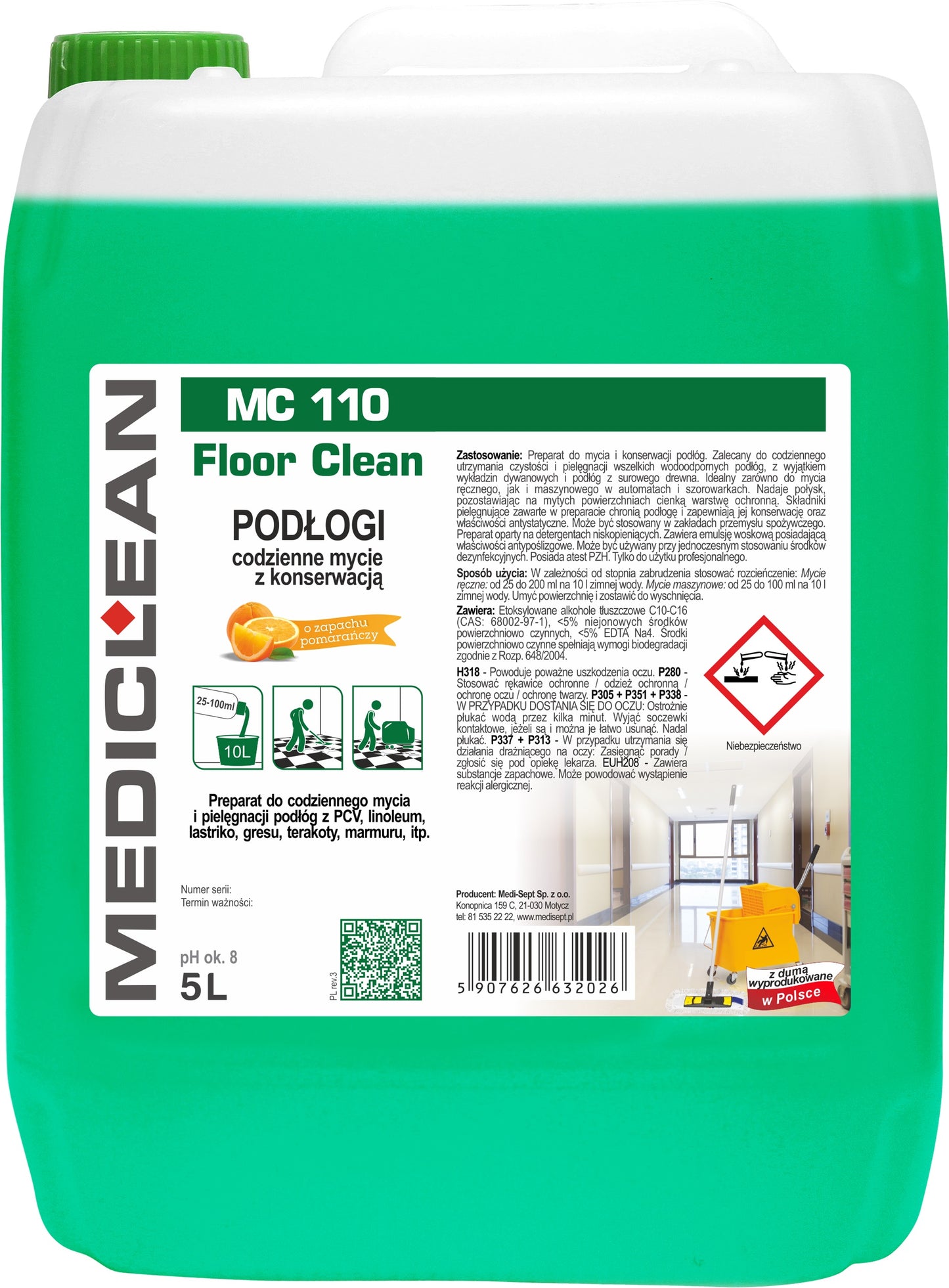 Detergent Pentru Pardoseli Mediclean Mc110, 5l-portocala
