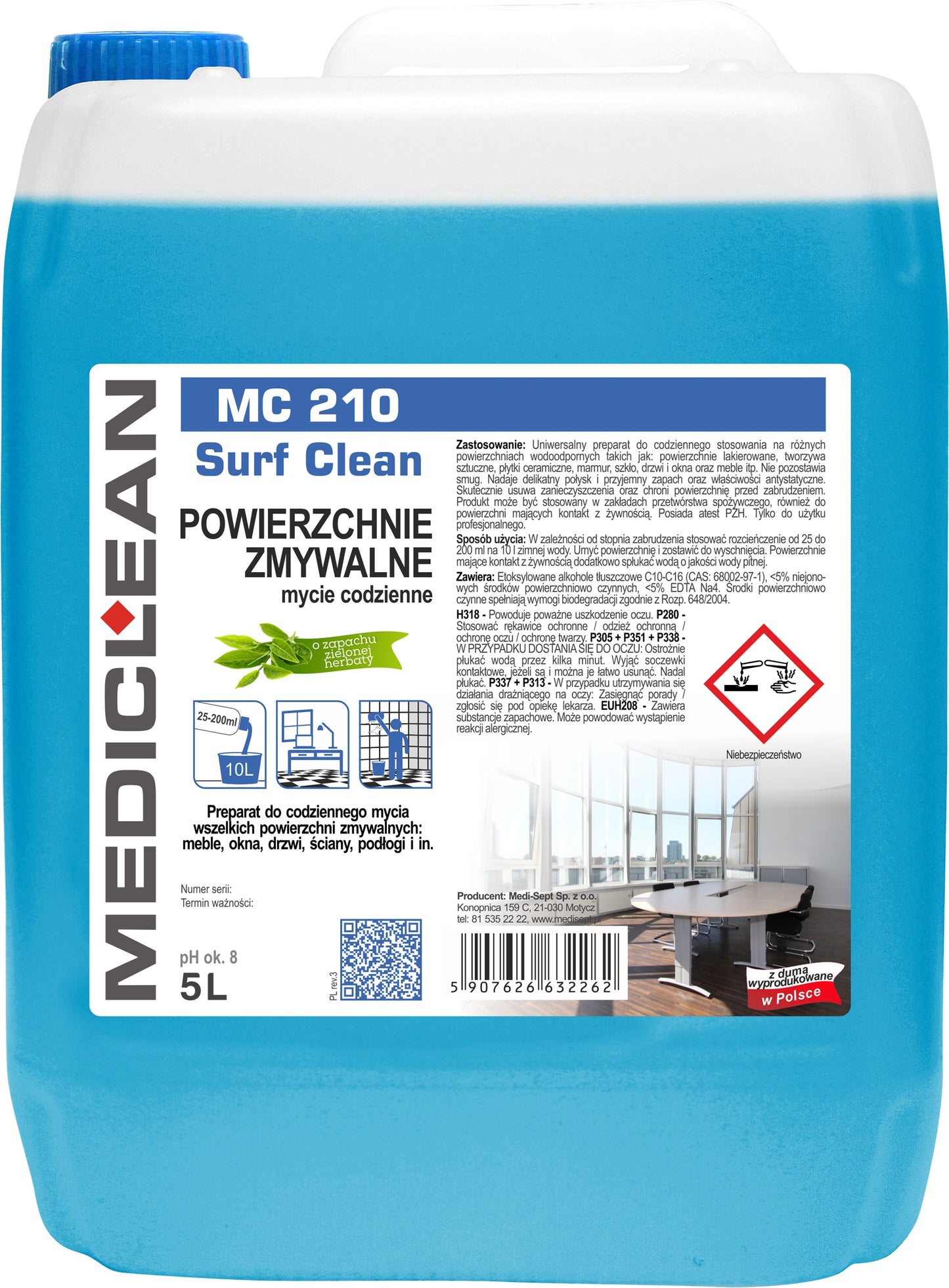 Detergent Pentru Curatarea Suprafetelor Lavabile Mediclean Mc210, 5l - Ceai Verde