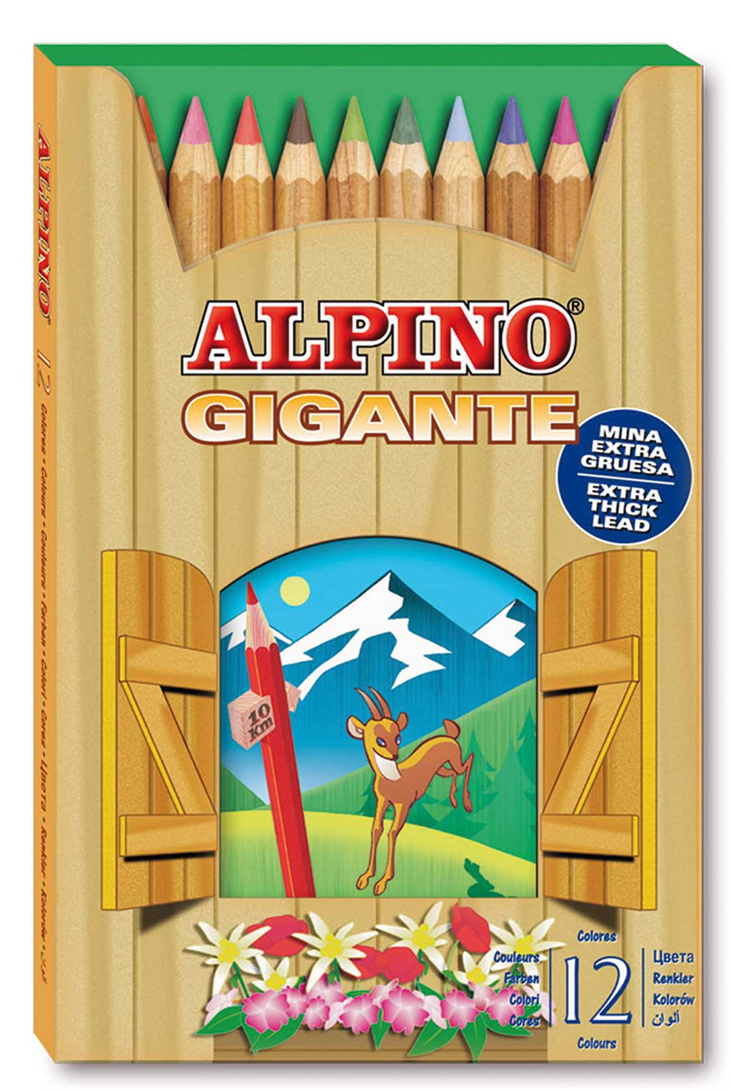 Creioane Colorate, Cutie Carton, 12 Culori/set, Alpino Giant