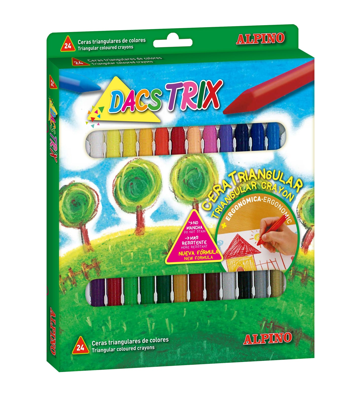 Creioane Cerate Soft, Triunghilare, Cutie Carton, 24 Culori/cutie, Alpino Dacstrix