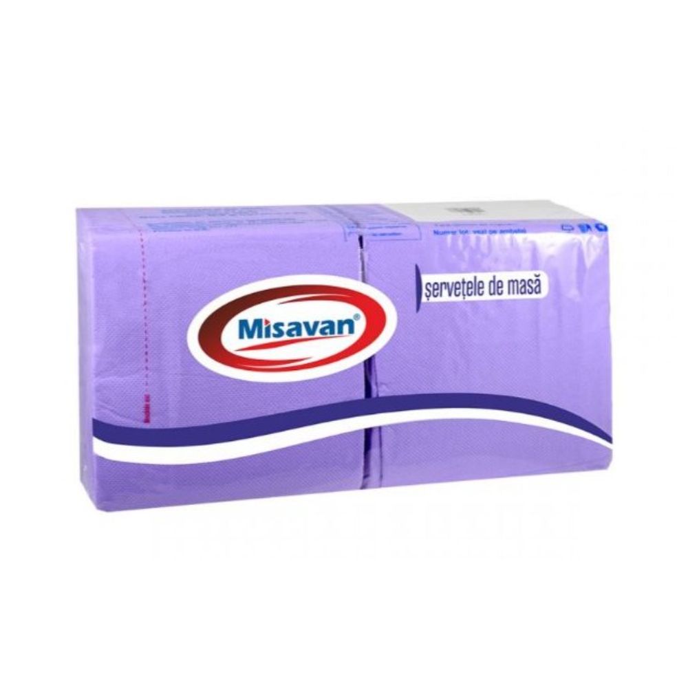 Servetele Laminate Misavan de Masa in 2 Straturi, Dimensiune 330x330 mm, 120 Buc/Set, Culoare Lila