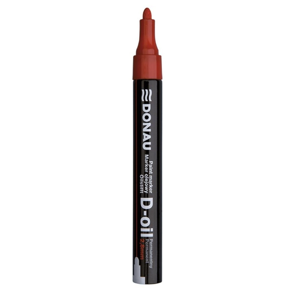 Marker Permanent pe Baza de Ulei, Varf Rotund, Scriere 2.8 mm, Culoare Rosie, Marker Colorat, Marker pentru Birou