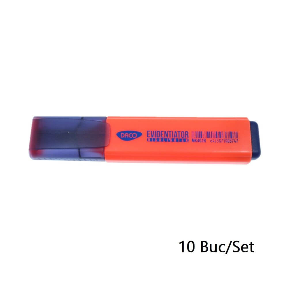 Set 10 Markere Evidentiatoare DACO, Varf de 2-5 mm, Rosii, Marker Evidentiator, Markere, Marker Rosu, Markere Rosii, Marker cu Vopsea Rosie, Marker pentru Scoala, Markere Scoala
