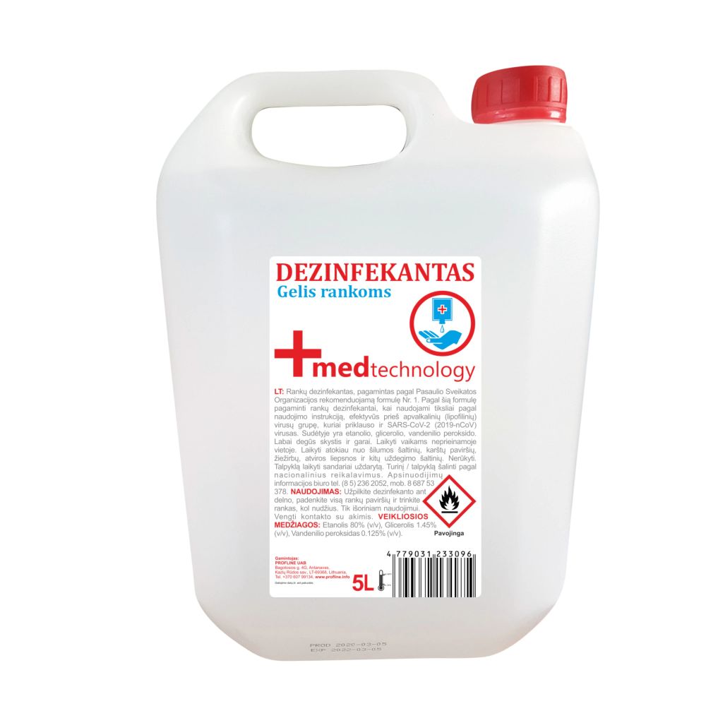 Dezinfectant Gel Maini, Med Technology, 80% Etanol, 5 L, Gel Antibacterian, Dezinfectant Maini, Igiena Maini, Antibacterian Med Technology