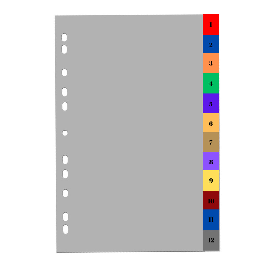 Index Plastic Color, A4+, Extra Wide, 120 Microni, Numeric 1-12, Optima