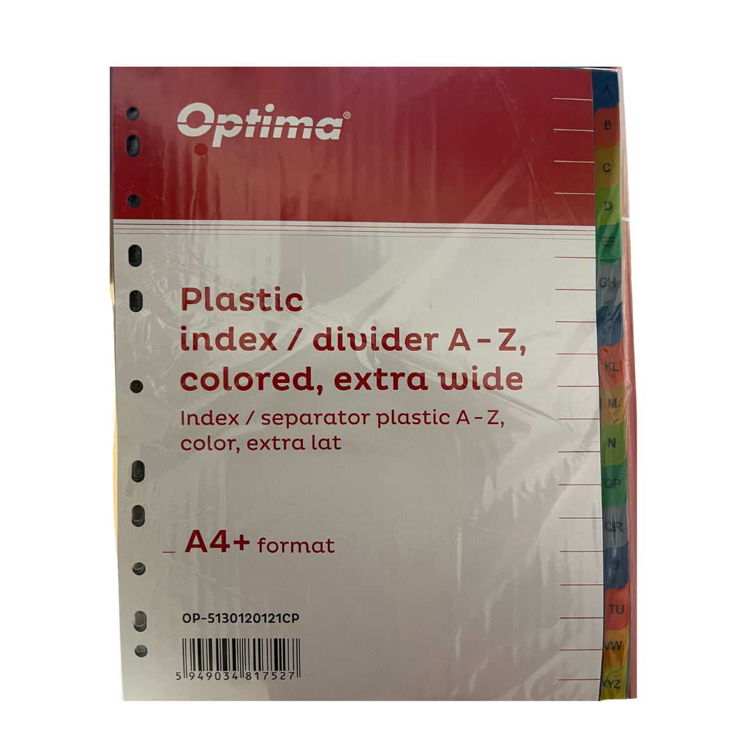 Index Plastic Color, A4+, Extra Wide, 120 Microni, Alfabetic A-z, Optima
