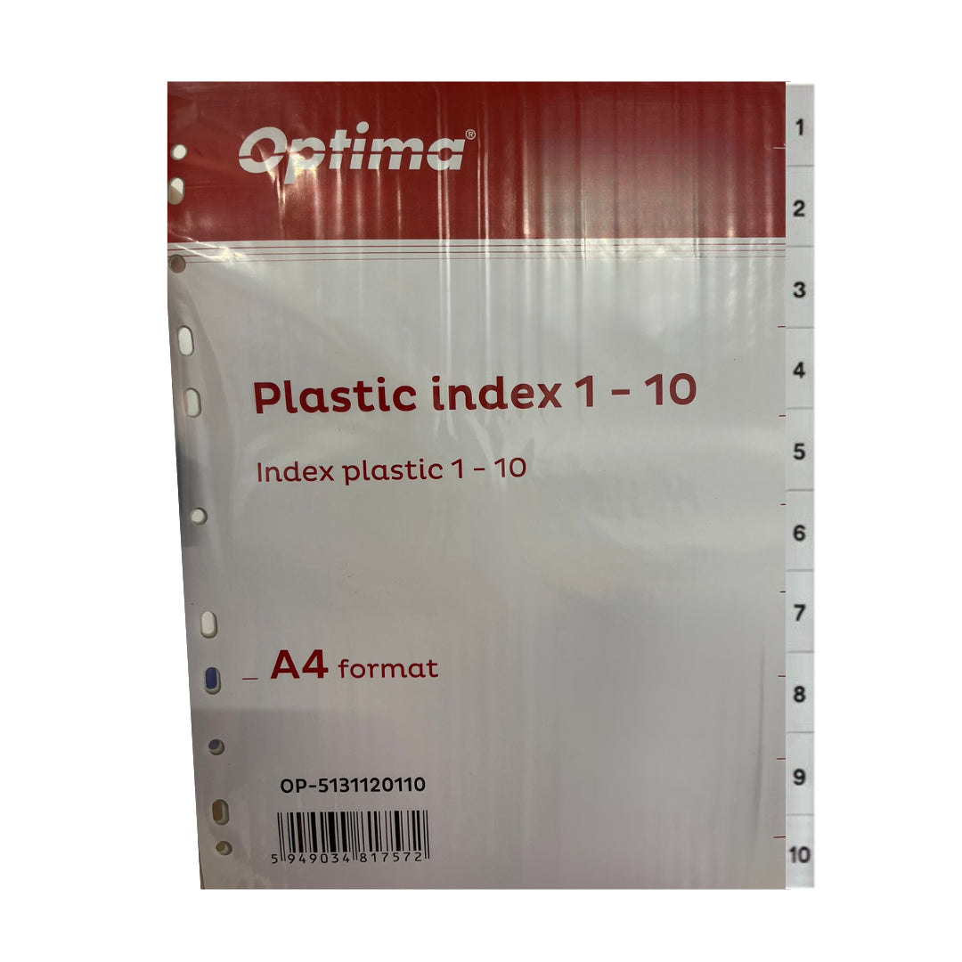 Index Plastic Gri, A4, 120 Microni, Numeric 1-10, Optima