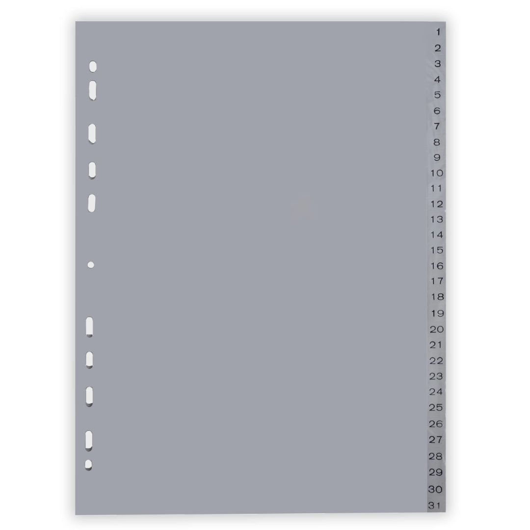 Index Plastic Gri, A4, 120 Microni, Numeric 1-31, Optima