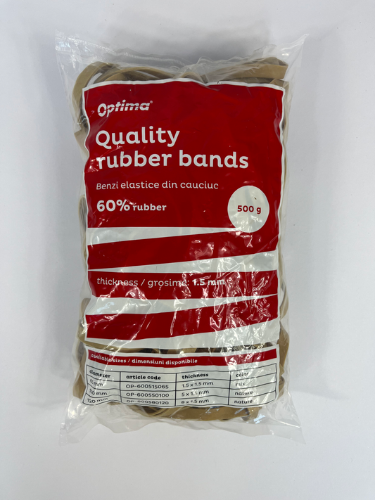 Elastice Pentru Bani, 60% Cauciuc, 500gr./punga, D120, Grosime 8mm X 1.5mm, Optima - Natural