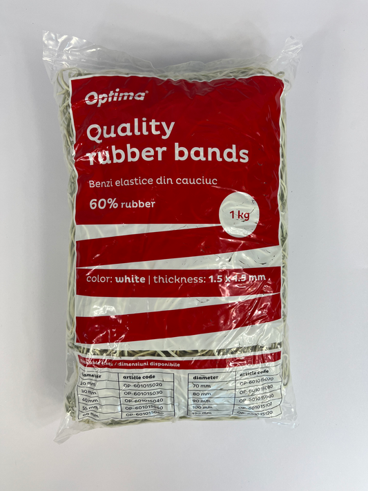 Elastice Pentru Bani, 60% Cauciuc, 1kg/punga, D 60, Grosime 1.5mm X 1.5mm, Optima - Albe