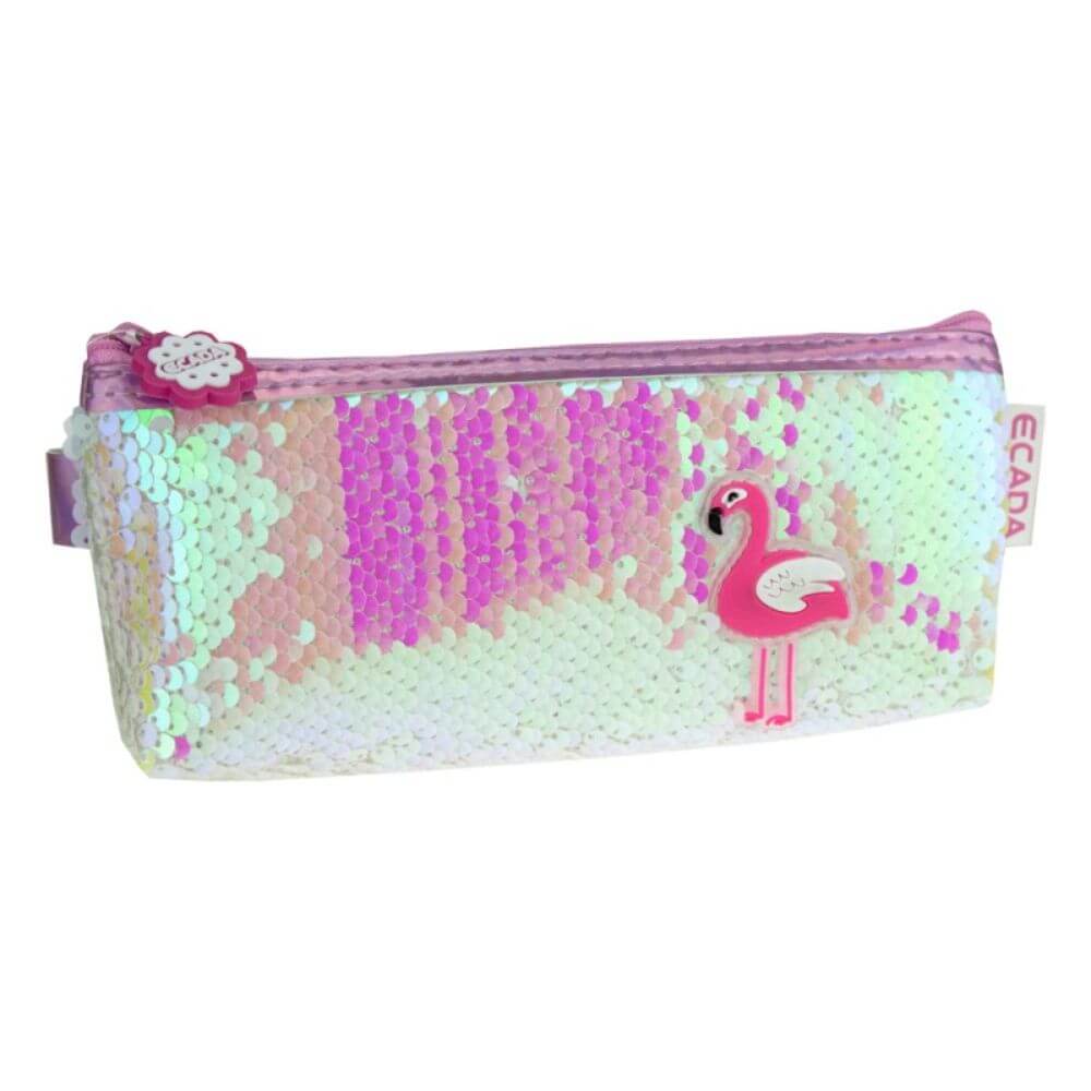 Penar Borseta DACO, Model Flamingo cu Paiete, 20x8.5x3.5 cm, Material PVC, Culoare Roz, Borseta pentru Scoala, Penare Tip Borseta, Penar pentru Fete, Penare cu Fermoar, Penare de Scoala, Penare Scolare, Penar Scolar, Rechizite Scolare