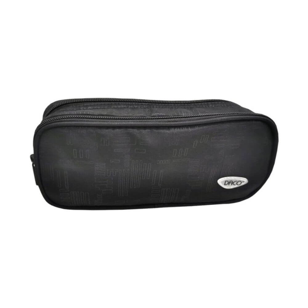 Penar Tip Borseta DACO, 21.5x9.5x6.5 cm, Negru, Poliester, Doua Fermoare, Penar Scolar, Penar Colorat, Penar cu Fermoar, Penar pentru Scoala, Penar Borseta, Penar Daco, Penar Neechipat, Penar cu Doua Fermoare, Penar Borseta