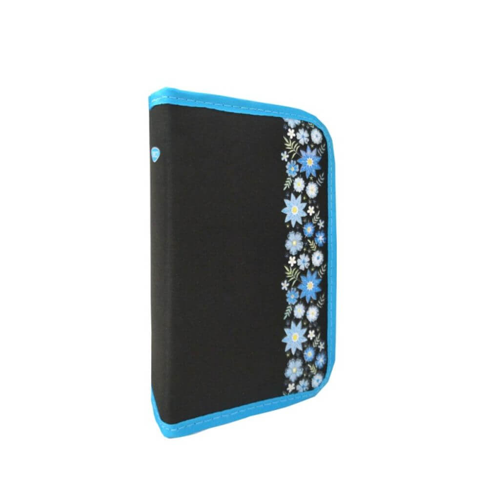 Penar Neechipat DACO, Model Flower, 19.5x13x4.5 cm, Material Poliester, Culoare Albastru/Negru, Un Compatiment cu Doua Extensii Interioare, Penare cu Fermoar, Penare Neechipate, Penare de Scoala, Penare Scolare, Penar Scolar, Rechizite Scolare
