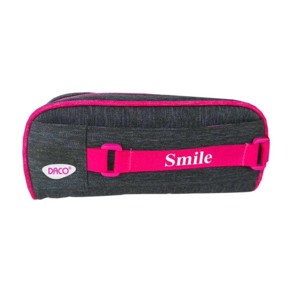 Penar Tip Borseta DACO, 21x9.5x6 cm, Negru/Roz, Poliester, Doua Fermoare cu Doua Compartimente, Penare Scoala, Penare Scolare, Rechizite Scolare, Penar Scolari, Penare cu Fermoar, Penar Neechipat, Penar Tip Borseta