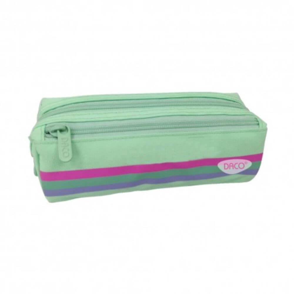 Penar Tip Borseta DACO, 21x8x7.5 cm, Verde, Poliester, Doua Fermoare, Penar Scolar, Penar Colorat, Penar cu Fermoar, Penar pentru Scoala, Penar Borseta, Penar Daco, Penar Neechipat, Penar cu Doua Fermoare, Penar Borseta