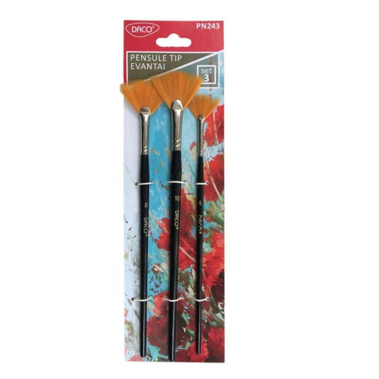 Pensule DACO, Varf Evantai cu Par Sintetic, 3 Buc/Set, Pensule Pictura, Pensule Pictura DACO, Pensule Par Sintetic, Pensula Par Sintetic, Pensule Pictura Acrilice, Pensule Pictura Tempera, Pensule Varf Tip Evantai, Pensule Evantai, Pensula Evantai Pictura