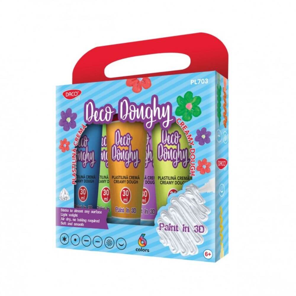 Plastilina Colorata DACO Doughy, 6 Culori/Set, 30 ml/Tub, Plastilina Crema, Plastilina Cremoasa, Plastilina Colorata, Plastilina pentru Copii, Plastilina pentru Modelat, Plastilina Modelatoare, Plastiline pentru Gradinita, Set Plastilina