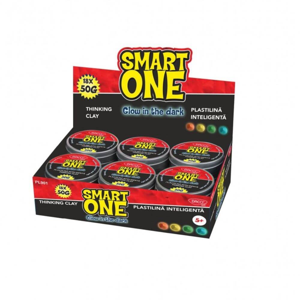 Plastilina DACO Smart One, 4 Culori, 50 g, Model Glow in The Dark, Plastilina Inteligenta, Plastilina Colorata Fosforescenta, Plastilina pentru Copii, Plastilina pentru Modelat, Plastilina Modelatoare, Plastiline pentru Gradinita, Set Plastilina