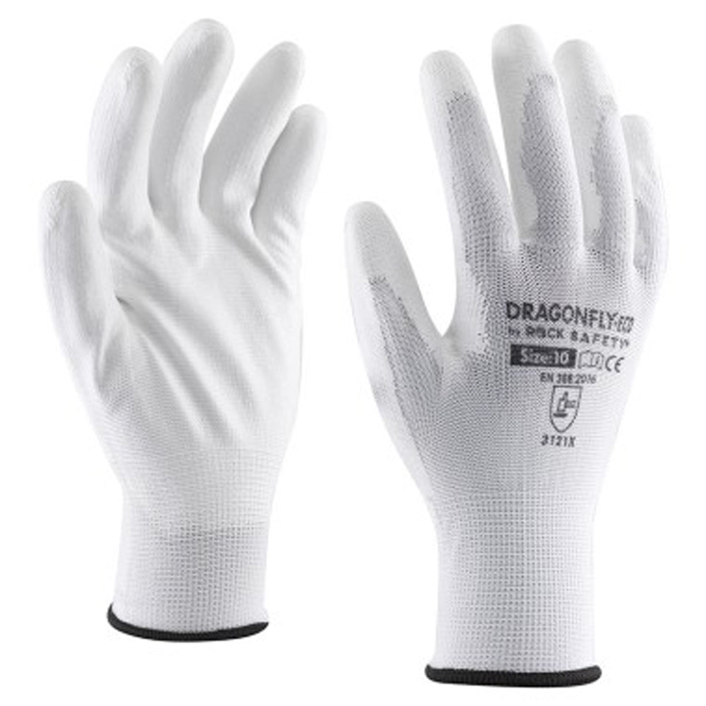Manusi poliester imersate PU Rock Safety, albe, marime 10