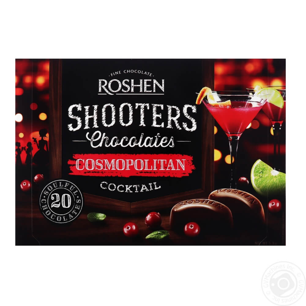 Praline cu Gust de Cocktail Cosmopolitan, Roshen Shooters Cosmopolitan, 150 g, Praline Roshen de Ciocolata, Bomboane cu Cocktail, Praline cu Alcool, Bomboane de Ciocolata cu Alcool