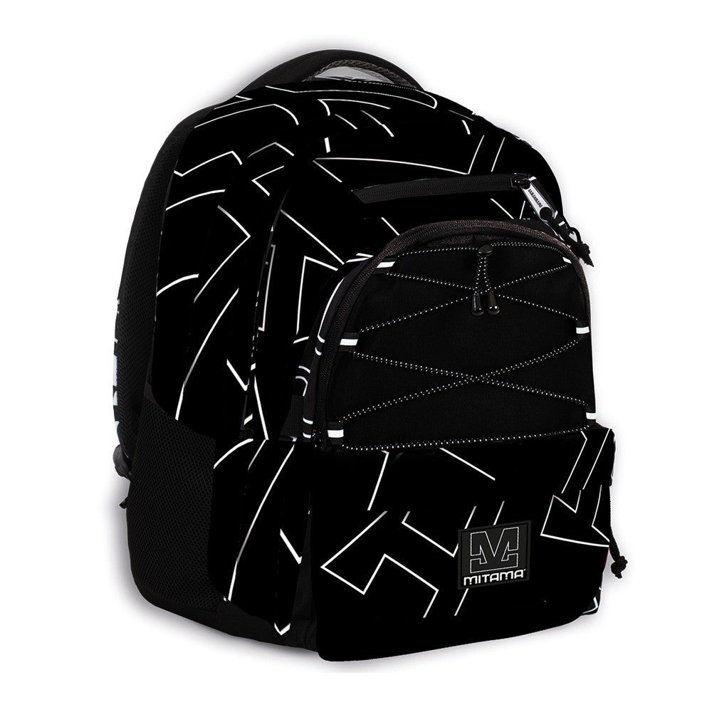Ghiozdan Mitama, 3 Compartimente, Design Alb Cu Negru, 43 X 32 X 22 Cm