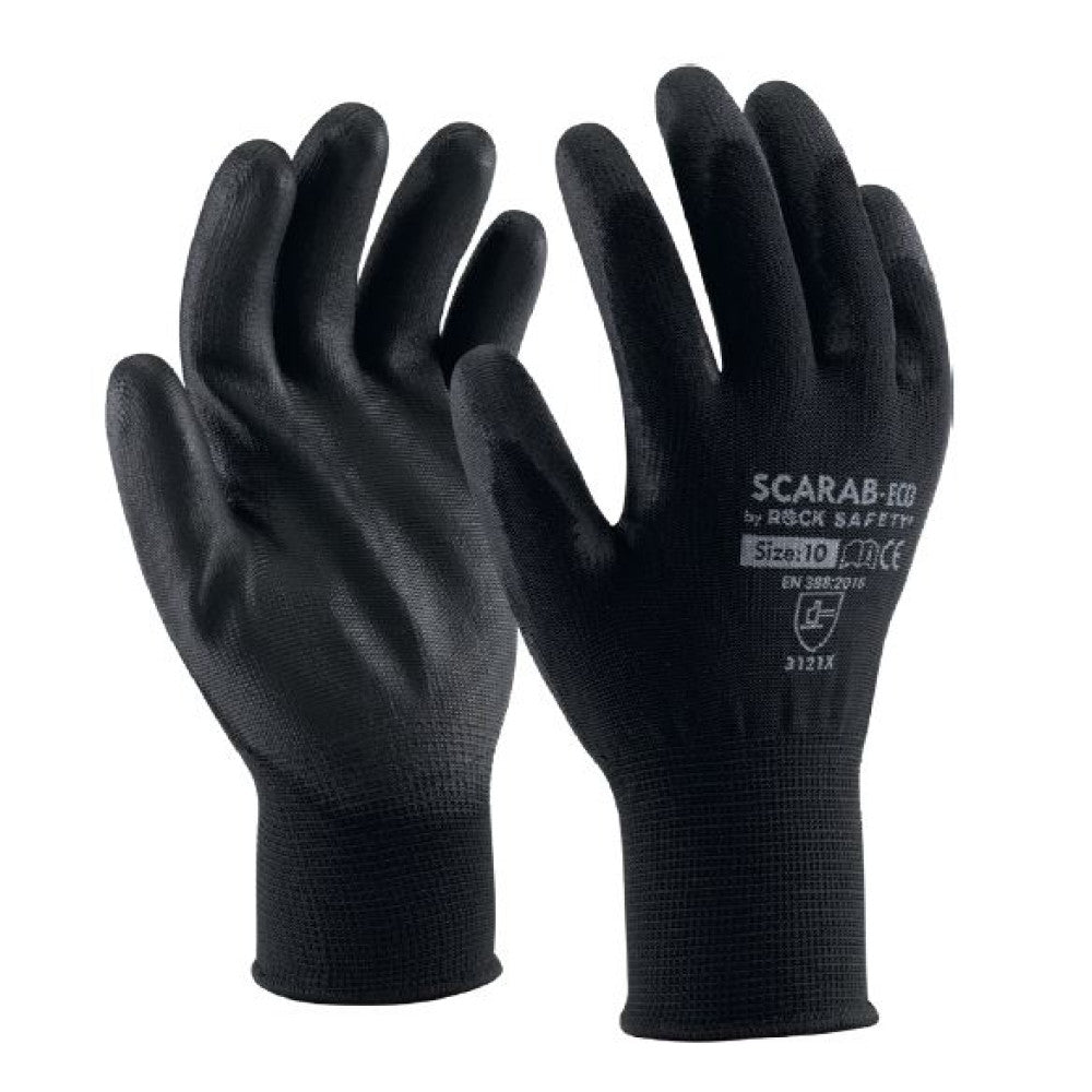 Manusi Tricot Poliester Imersate Pu, Negru, Scarab-eco, Marime 6