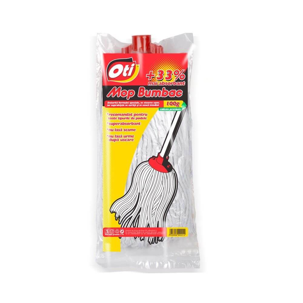 Rezerva pentru Mop din Bumbac OTI, Culoare Alb/Rosu, Greutate 100 g, Rezerve Mop, Rezerve Clasice pentru Mop, Rezerve de Bumbac pentru Mop, Rezerva pentru Mop Standard, Accesorii Curatenie, Accesorii Menaj