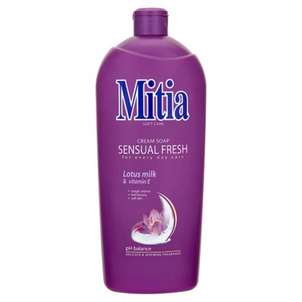 Rezerva Sapun Lichid MITIA Sensual Fresh, 1L, Parfum Lotus si Vitamina E, Bidon Rezerva Sapun Lichid 1L, Rezerve de Sapun Lichid, Rezerve de Sapunuri Lichide, Rezerve Sapun pentru Recipiente cu Pompita, Rezerva Sapun pentru Curatare Maini