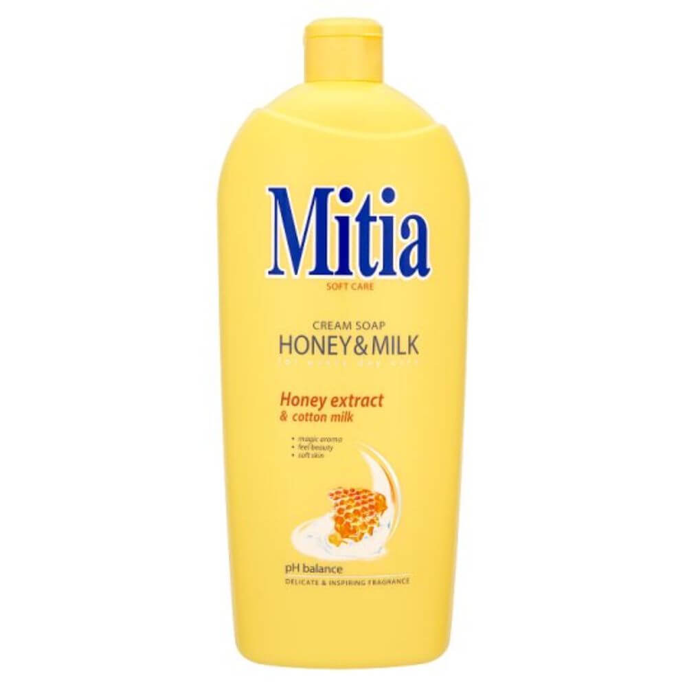 Rezerva Sapun Lichid MITIA Honey&Milk, 1L, cu Miere si Lapte, Bidon Rezerva Sapun Lichid 1L, Rezerve de Sapun Lichid, Rezerve de Sapunuri Lichide, Rezerve Sapun pentru Recipiente cu Pompita, Rezerva Sapun pentru Curatare Maini