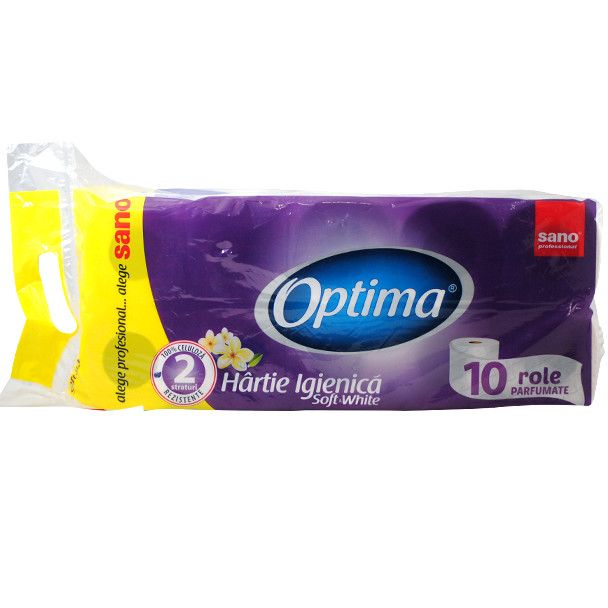 Hartie Igienica Alba, 14,4m - 3 Straturi, 10 Role/bax, Sano Optima