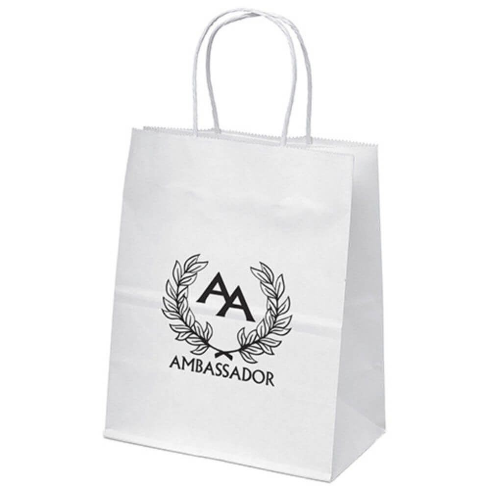 Sacose din Hartie Alba Personalizate, 24x11x26 cm, 1 Culoare Fata, 90 g/m², Maner Sfoara, Sacose din Hartie Personalizate, Pungi Hartie Personalizate, Sacosa Hartie Personalizata, Sacosa Alba Hartie Personalizata